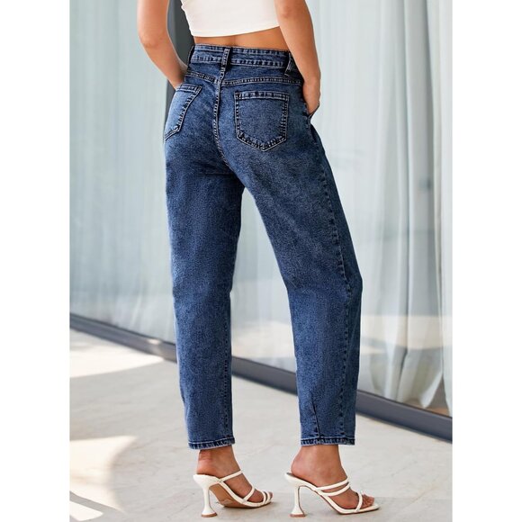 Women's Baggy High Waisted Stretch Denim Boyfriend Ankle Jeans - Picture 4 of 6